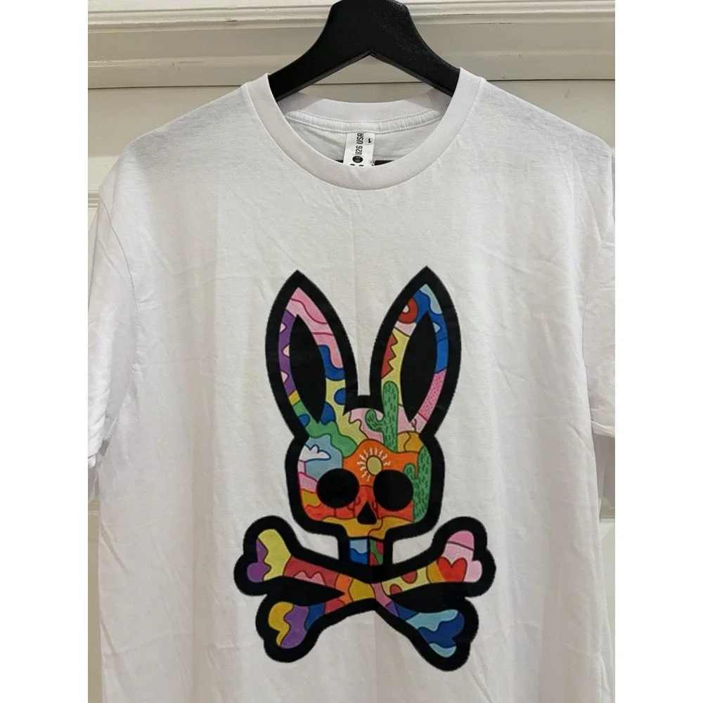 Psycho Bunny Men's Medium White Graphic Skull Bunny T-Shirt Crew Neck - Picture 3 of 6
